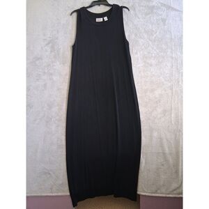Chicos Travelers 2 / L Maxi Dress Black Sleeveless Slinky Liquid Knit Scoop Neck